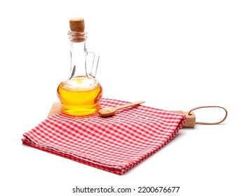 Decanter Of Sesame Oil Isolated On White Background