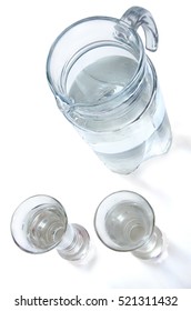 Decanter And Two Glass With Clean Water, Top View