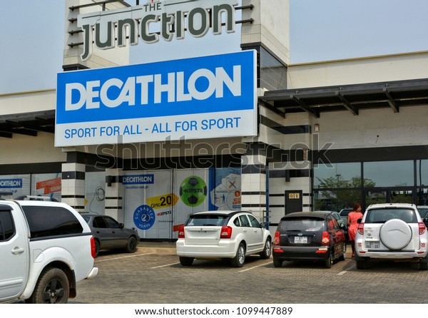 Decathlon store. French sporting goods\
retailer, the largest in the world. Shopping mall in Accra. Active\
style. Cars in a parking lot. Development of marketing in West\
Africa Ghana, Accra\
–Jan20,2017