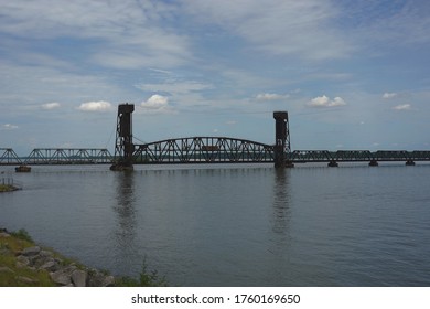 Decatur, AL / USA - 05/24/2020 - Bridges In Decatur, AL Used For Railroad And Vehicle Travel.                             