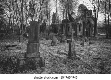 Decaying Cemetery Destroyed Chapel Creepy Place Stock Photo 1047654943 ...