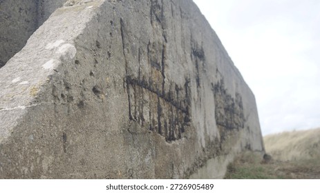 Decaying infrastructure on a cold wintry beach 