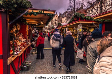 December 05, 2016: People At The Christmas Market In Central Copenhagen, Denmark