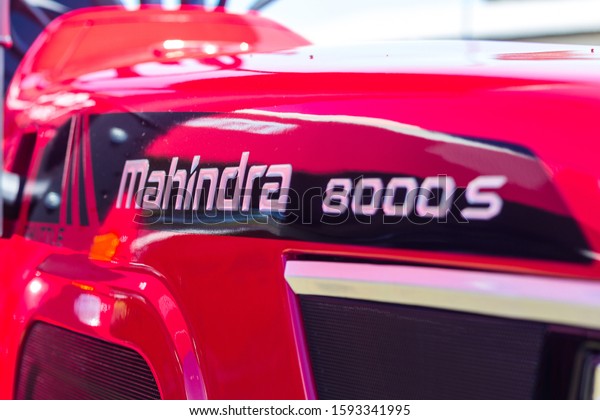 December 14, 2019, Brazil. Mahindra agricultural\
machine. It is a car company from India that manufactures cars and\
trucks.