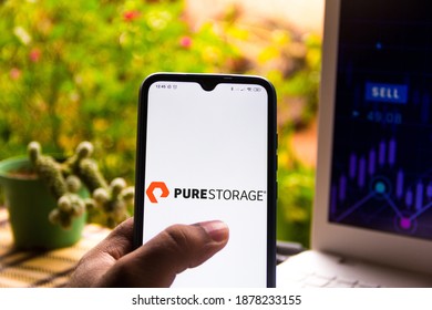 December 18, 2020, Brazil. In This Photo Illustration The Pure Storage Logo Seen Displayed On A Smartphone