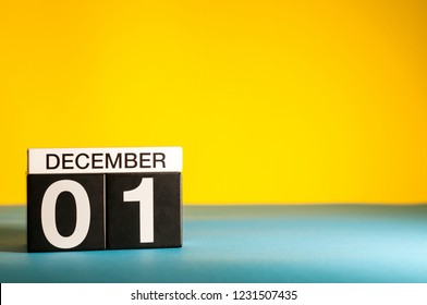 December 1st. Image 1 day of december month, calendar on yellow background. Winter background with empty space for text, mockup - Powered by Shutterstock