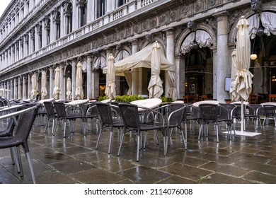 December 2, 2021 - Venice, Italy: Outdoor Terrace Of Caffè Florian At San Marco Square On A Winter Day.