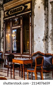 December 2, 2021 - Venice, Italy: Outdoor Terrace Of Caffè Florian In Portico At San Marco Square On A Winter Day.