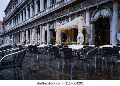 December 2, 2021 - Venice, Italy: Outdoor Terrace Of Caffè Florian At San Marco Square On A Winter Day.