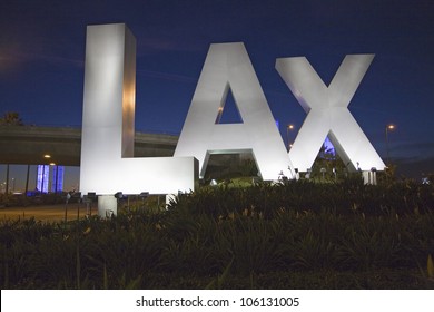 DECEMBER 2007 - Night shot of Los Angeles International Airport sign, LAX, in Los Angeles, California