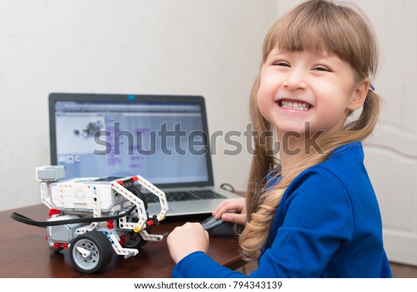 December, 2017. Minsk,\
Belarus.  STEM education. Little girl programmes Lego Mindstorms EV\
3 Robot on Scratch. Battle. Robotics class for child and teen.\
School.  Mathematics.\
