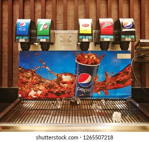 December ,2018: Pepsi ' S Soft Drink Dispenser At Kentucky Fried Chicken Restaurant , Bangkok,Thailand