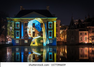 December 2019, Mauritshuis Art Museum In The Hague, Netherlands - Video Projection - Girl With A Pearl Earring