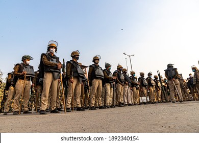 December  2021 Delhi, India: Police At Delhi Border During The Farmers Protest.farmers Are Protesting Against New Farm Law.