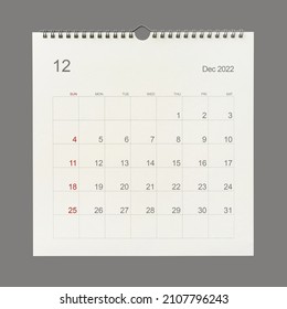 December 2022 calendar page on white background. Calendar background for reminder, business planning, appointment meeting and event. Close-up. - Shutterstock ID 2107796243