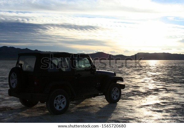 December 23, 2008: Jeep Wrangler in Nevada desert\
at sunset