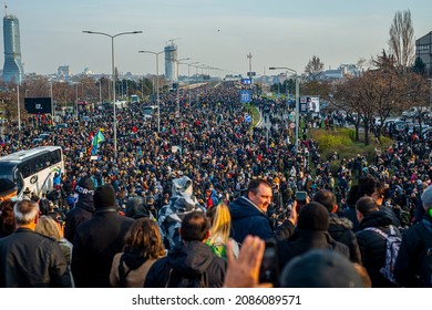 December 4, 2021, Belgrade, Serbia, Environmental Protest. Protesters Blocking The Highway. Protest Against Rio Tinto Company Intention To Mine Lithium In Serbia.