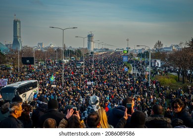 December 4, 2021, Belgrade, Serbia, Environmental Protest. Protesters Blocking The Highway. Protest Against Rio Tinto Company Intention To Mine Lithium In Serbia.