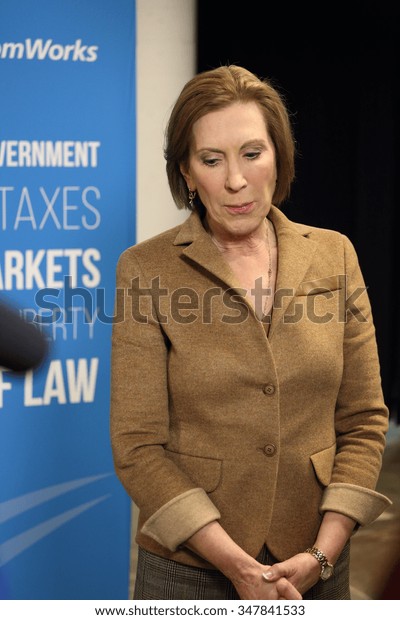 DECEMBER 5, 2015-CEDAR\
RAPIDS, IOWA.  Carly Fiorina speaks with press back stage at the\
Rising Tide Summit