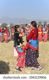 December 9, 2017, Kathmandu Nepal, Young kiranti girl in Ubhauli festival. The Udhauli festival.