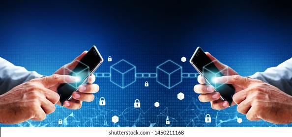 Decentralize future business innovation blockchain technology concept token money bank bitcoin. Safe fintech clouds security crypto for digital ai supply chain smart contract transaction protection - Shutterstock ID 1450211168