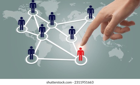 Decentralized social network global structure networking and data exchanges customer connection on dark background - Shutterstock ID 2311951663