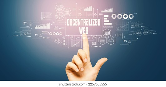 Decentralized Web theme with hand pressing a button on a technology screen - Shutterstock ID 2257535555