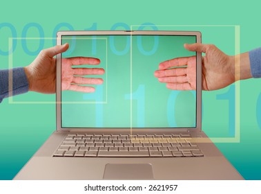 Deceptive Image Cleverly Created To Make It Look As Though The Laptop Screen Is See Through Window