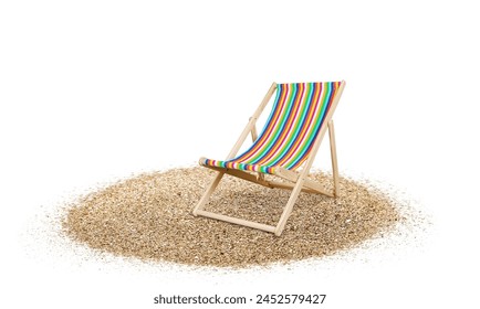 Deck chair on golden beach sand