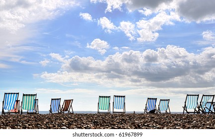 Deck Chairs On Brighton Beach, UK