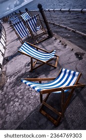 Deckchairs on the prom cornwall uk 