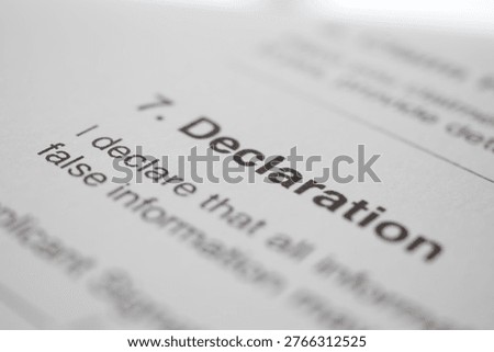 Declaration form with important statement in bold text