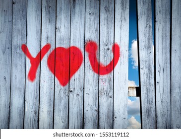 Declaration Of Love Graffiti On A Wooden Fence