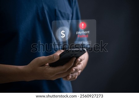 Declined Payment Alert, Digital Notification on Mobile Phone Showing Transaction Failure with Red Exclamation Icon, Emphasizing Financial Security and Technology Challenges