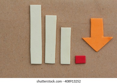 Declining graph with orange arrow.  Concept of declining, failing, consumerism,economy,business,statistic
