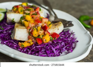 Decontructed Fish Tacos On A Bed Of Cabbage