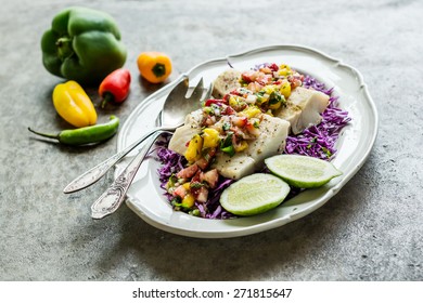 Decontructed Fish Tacos On A Bed Of Cabbage