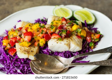 Decontructed Fish Tacos On A Bed Of Cabbage