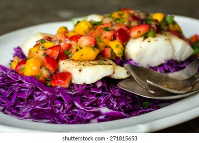 Decontructed Fish Tacos On A Bed Of Cabbage