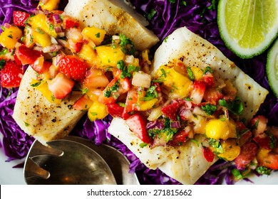 Decontructed Fish Tacos On A Bed Of Cabbage