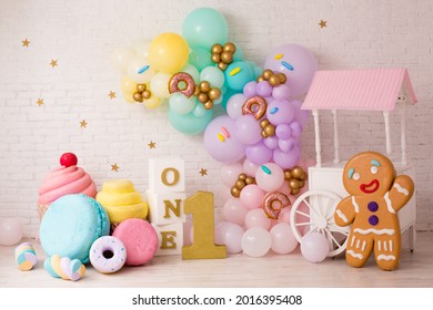 Decor For Birthday With Candy And Macaroon