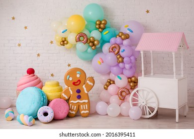 Decor For Birthday With Candy And Macaroon