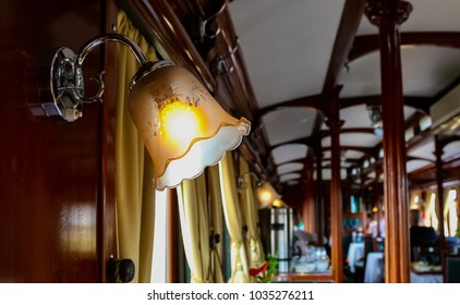 Decor Inside A Old Luxury Steam Train Carriage Dining Car