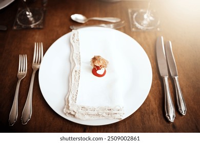 Decor, setting and dining room table in home for Christmas holiday, house party and tradition. Xmas season, welcome celebration and cutlery for festive feast, December crockery and hosting dinner - Powered by Shutterstock