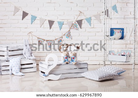 Decor in the style of sea travel. Sea thematic photo session decoration of a daylight studio.