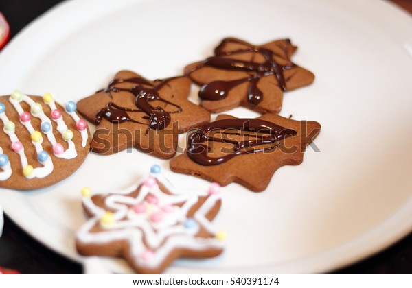 Decorate Cookies Chocolate Making Gingerbread Cookies Stock Photo