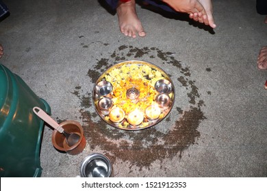 Decorated Aarti Thali With Water In Glass 