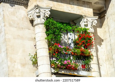 Decorated Balcony, Mediterranean Climate Flora And Architecture