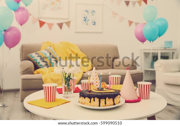 Decorated Birthday Room Tasty Cake On Stock Photo Edit Now