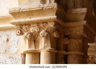 Decorated capitals in the monastery of Valbuena de Duero, Valladolid - Shutterstock ID 2170045399